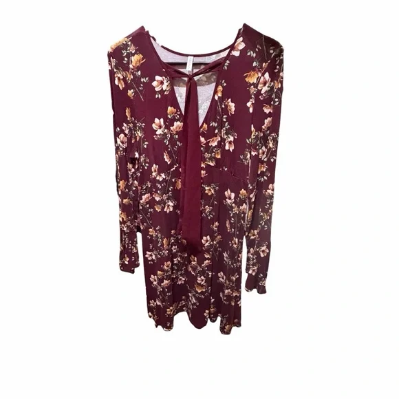 Xhilaration Burgundy Floral Dress - Picture 2 of 5